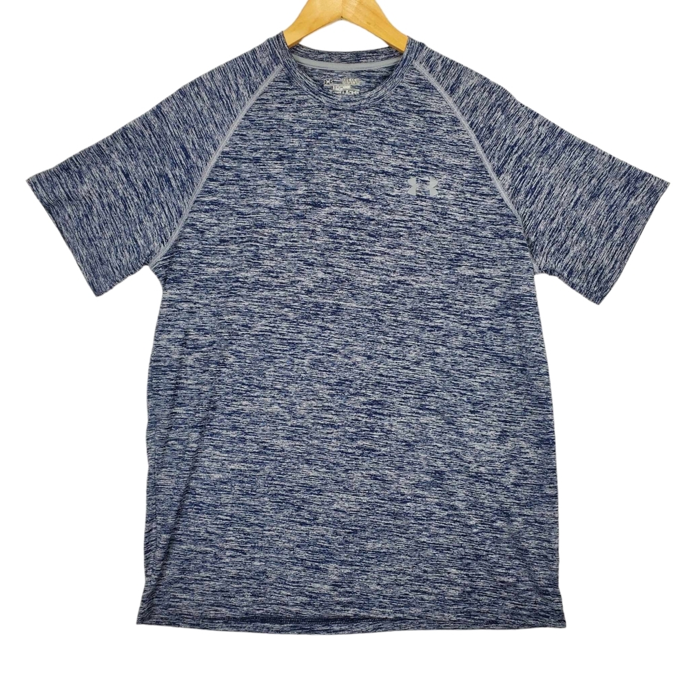 Under Armour Loose Fit HeatGear Navy Heather DriFit Workout Shirt SZ Medium